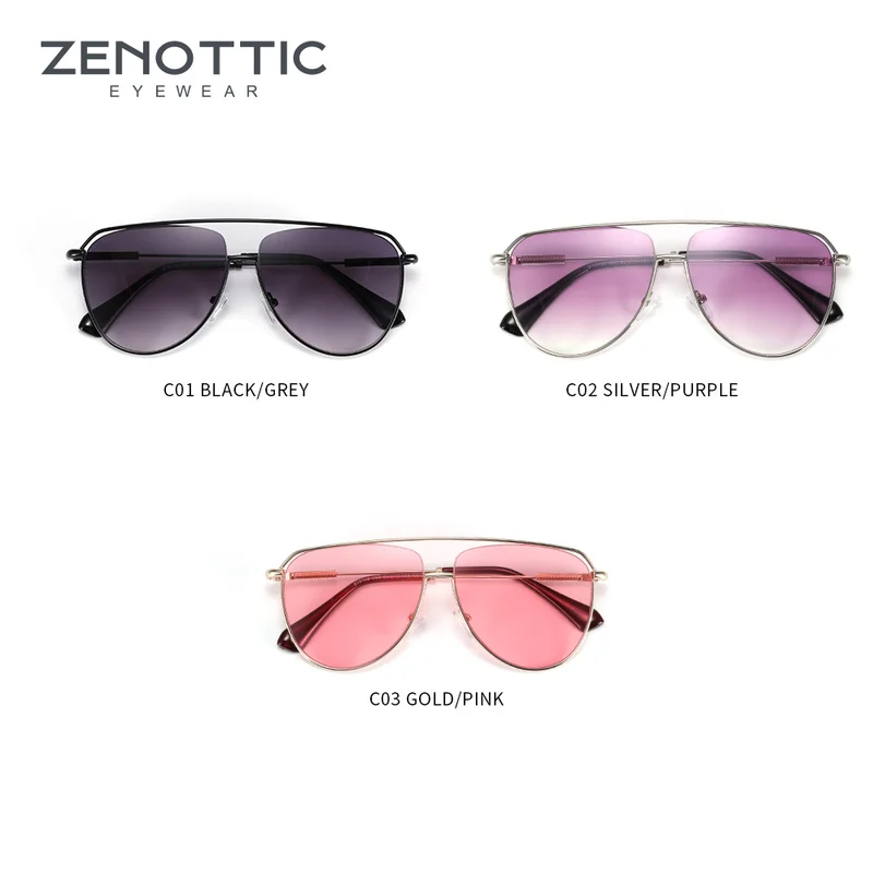 Zenottic tendência piloto óculos de sol moda feminina ponte dupla metal uv400 gradiente óculos de sol feminino ao ar livre