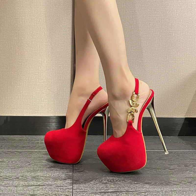 Flock Banquet Prom Wedding Shoe for Women Metal Butterfly Chain Back Strap Sexy Slingback 16CM Thin High Heels Platform Pumps image 5