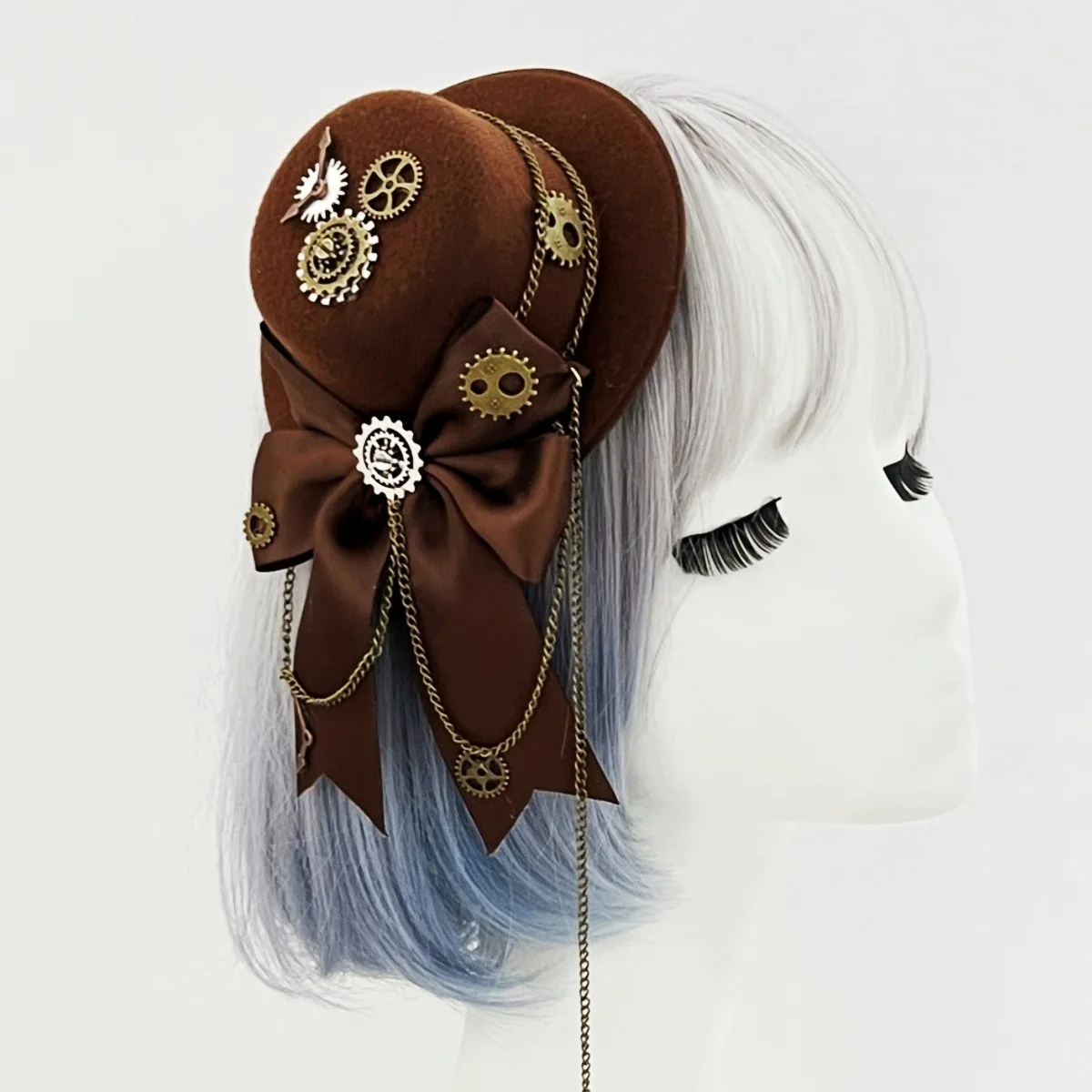 Halloween Gothic Mini Top Hat Steampunk Gears Chain Feather Flower Fascinator Hair Clip Victorian Cosplay Costume