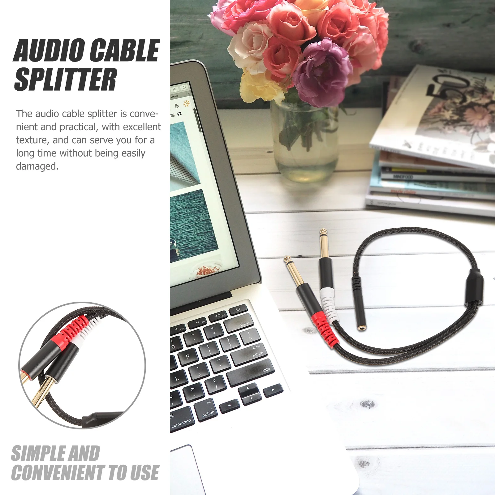 

1pc Audio Splitter 1/8 To Dual 1/4 Inch Cable 3.5Mm To 6.35Mm Adapter Stereo Mono Converter High-Fidelity Shielded Low Impedance