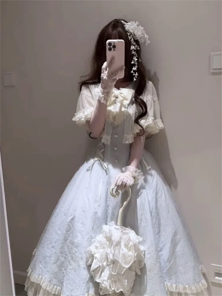 Robe bleue à nœud Lolita pour femmes, tenue d'été à taille fine, à la mode, nouvelle collection 2025