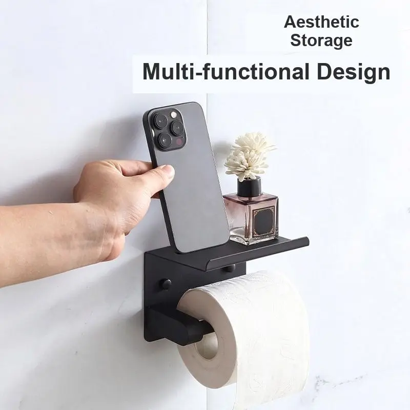 Stainless Steel Toilet Roll Holder Black Nail-free Toilet Carton Hotel Mobile Phone Rack