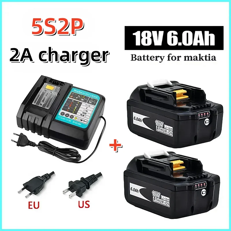 

18V 6000mAh Rechargeable Power Tools Battery with LED Li-ion Replacement LXT BL1860B BL1860 BL1850+2A Charger