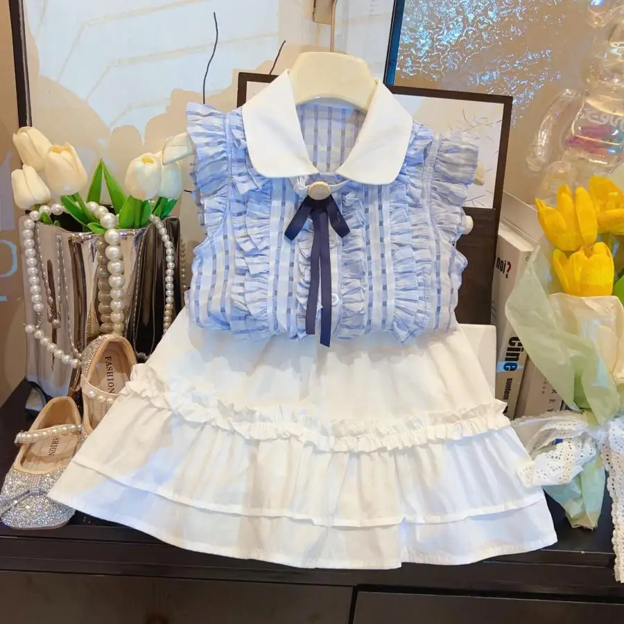 

Children's Day Performance Dress Short Sleeve 2025 Summer Girls' New Garden Dress British College Style Baby Short Skirt Set