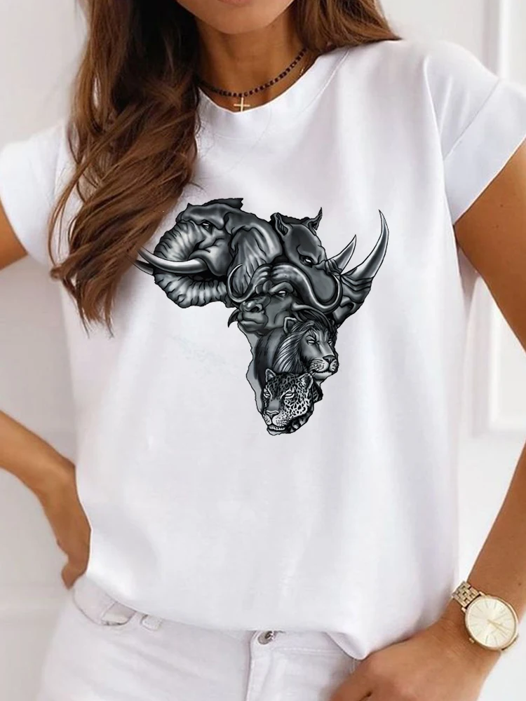 New African Funny Ladies Clothes Casual Short Sleeve Tshirt T Shirt O-neck Loose Summer White Tee Top Print Camisetas De Mujer