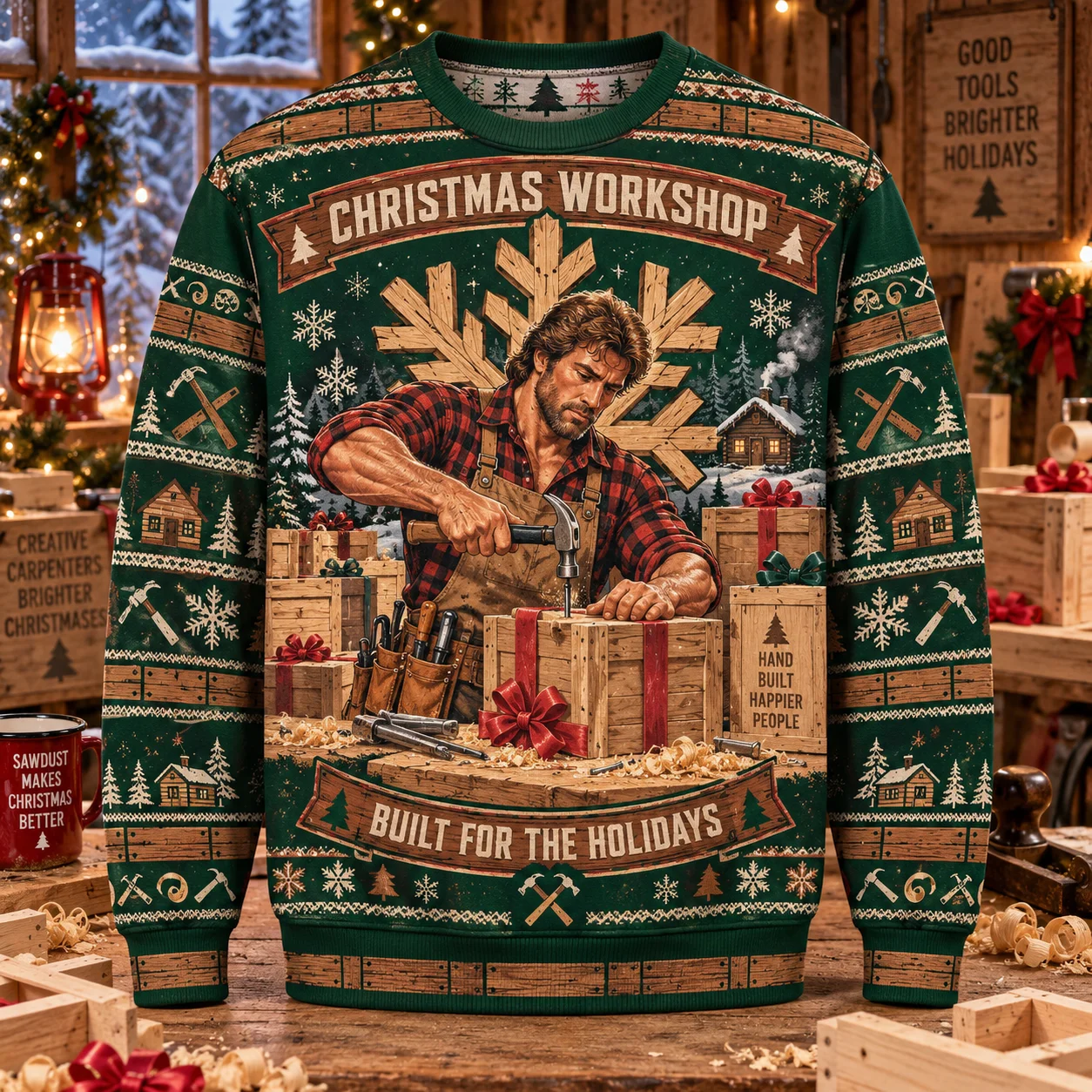 「醜いクリスマスセーター」カーペンター・ウッドワーカー柄、ク - Woodworking Gifts For Men のレビューと価格