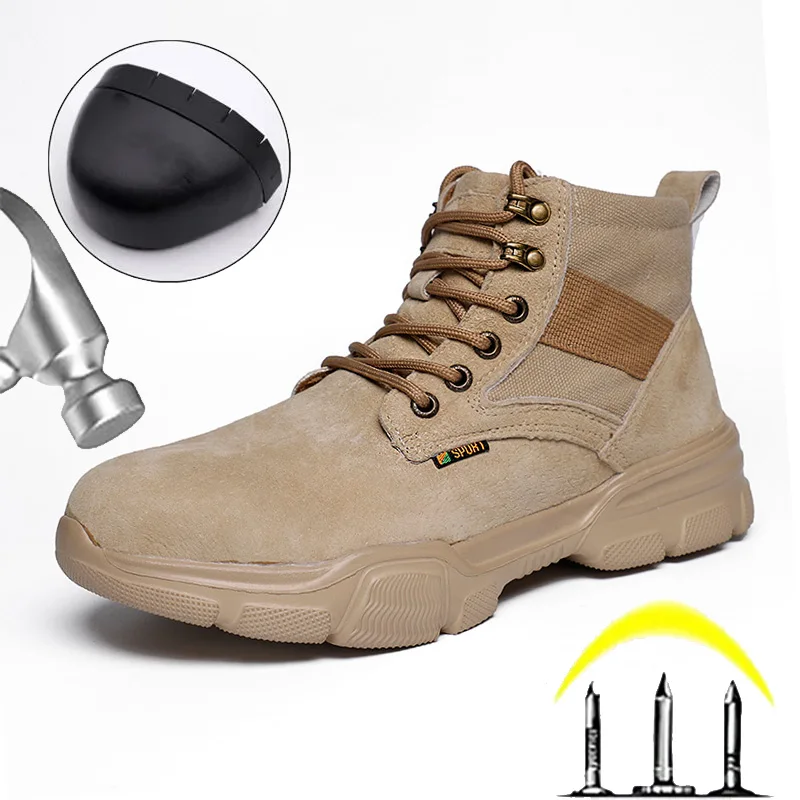 Puncture-Proof Safety Shoes Men Steel Toe High Shoes Security Protective Shoes ventilateSports Shoes Fashion Work Boots