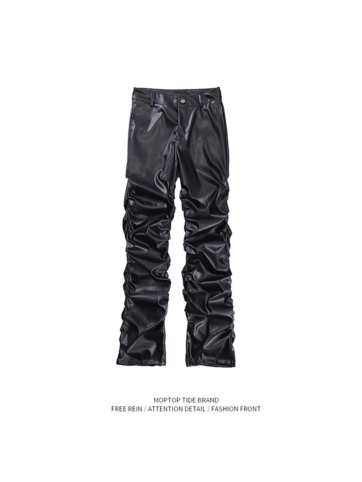 

Bla PU Leather Street Sle Slim Fit Casual Pants for Men Trendy Hip Hop Long Trousers Youthful Energy Straight Leg Dry Fast