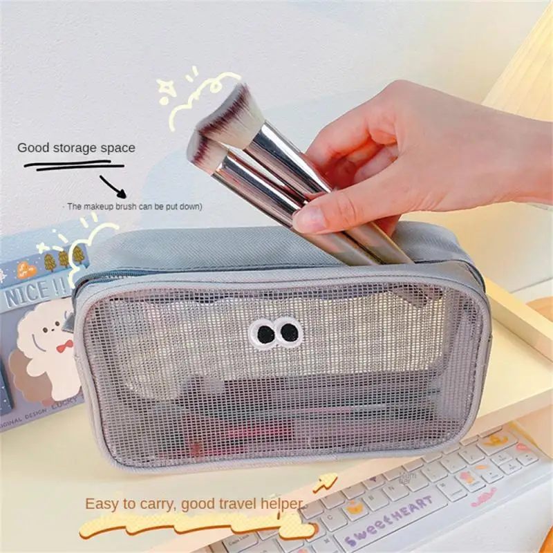 New Candy Color Clear Mesh Cosmetic Bag Cute Big Eyes Make Up Case Kawaii Makeup Pouch Makeup Case Portable Toiletry Storage Bag