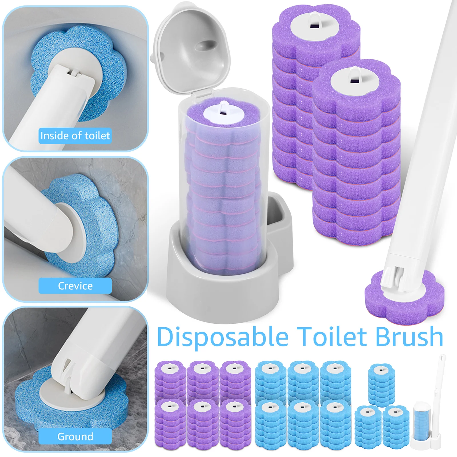 18/36 Pcs Toilet Brush Disposable Replacement Head Cleaning Kit Efficient Toilet Bowl Brush with Storage Caddy Wc Accessory Tool