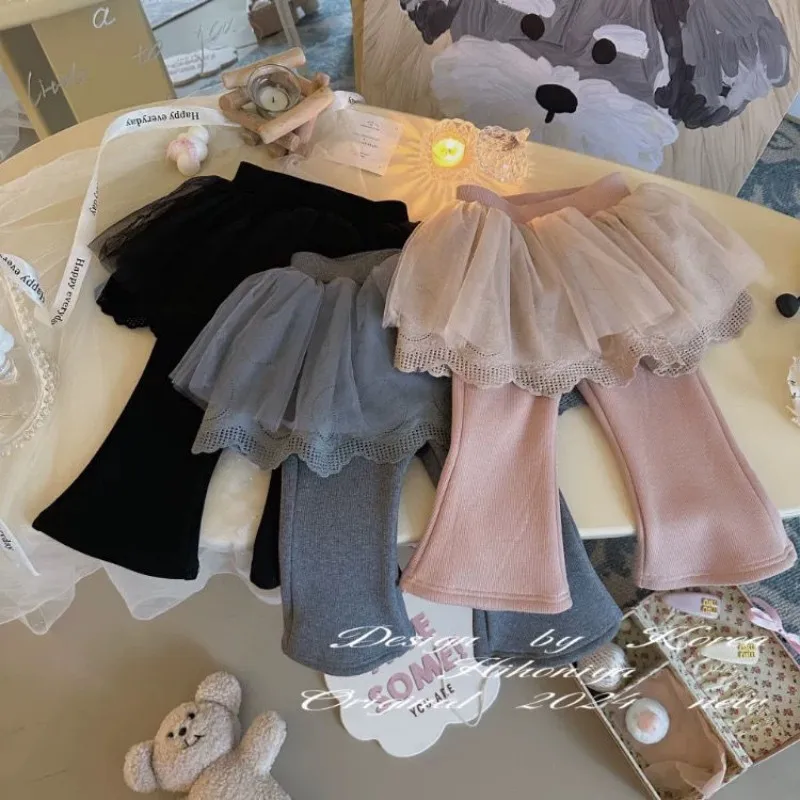 Girls' leggings autumn and winter new item fake two-piece velvet yarn skirt flared pants children's comfortable pants skirt