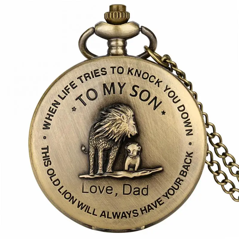 Bronze Customized To My Son Love Dad Pendant Watch Exquisite Lion Design with Necklace Chain Watch Gifts for Son Kids Boys