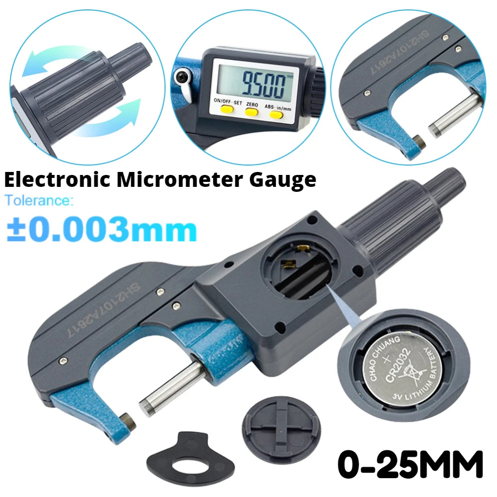 LCD Screen Digital Micrometer holder 0-25mm 0.01mm Electronic Outside Micrometer with Scale Line High Precise Caliper Gauge Tool