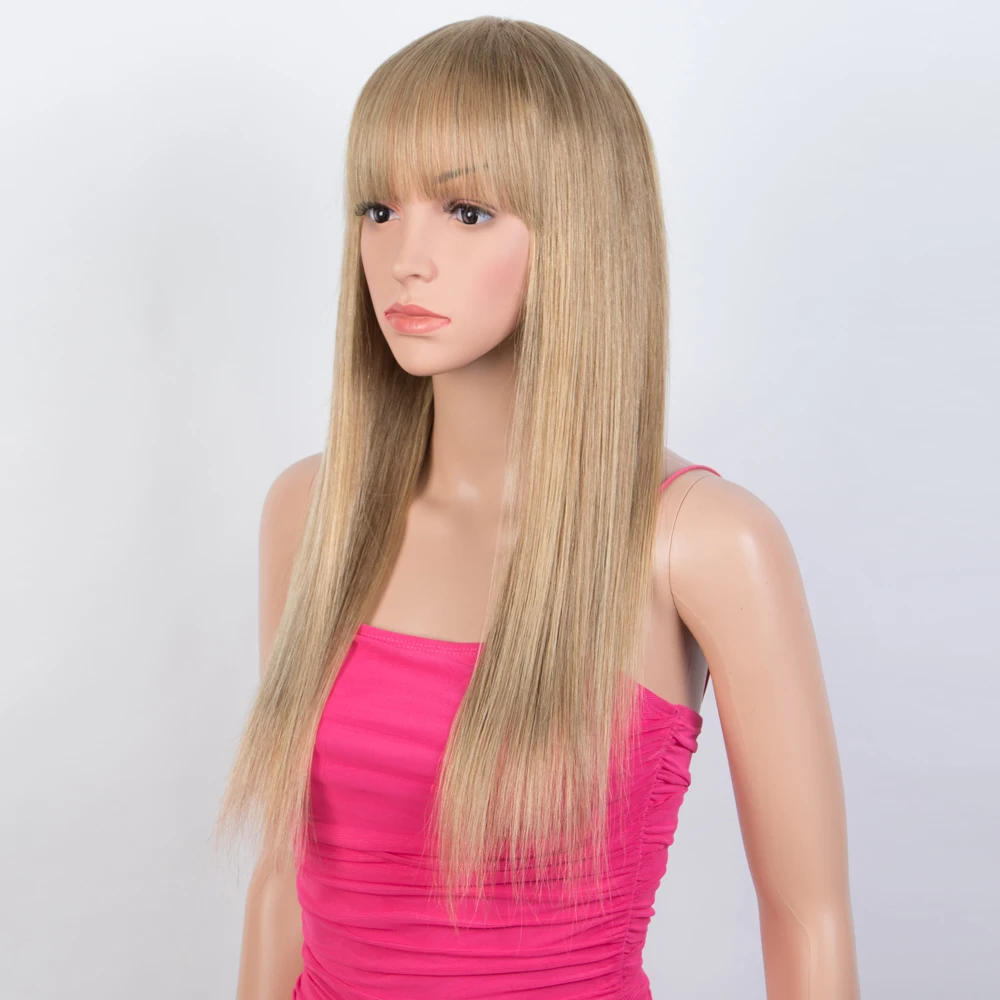 Lekker Gold Blonde Bone Straight Human Hair Wigs With Bangs For Women Brazilian Remy Hair Full Machine Made Long Colored Wigs