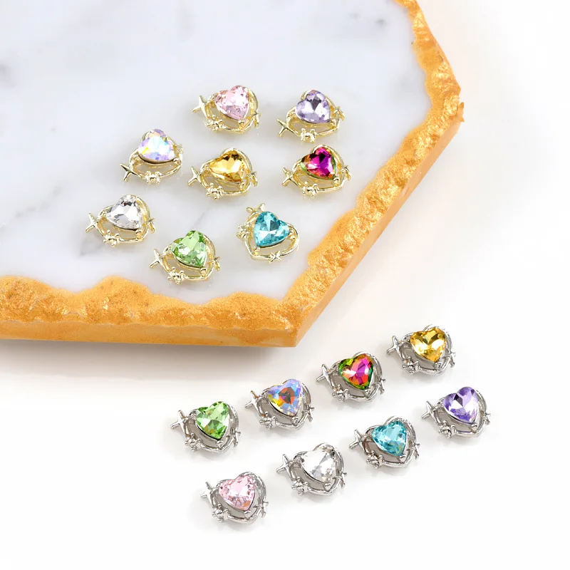 

10Pcs Luxury Zircon Heart Nail Art Ornament Charms Alloy Jewelry Starlight Love Nail Rhinestone 3D Nail Crystals Diamonds Decors