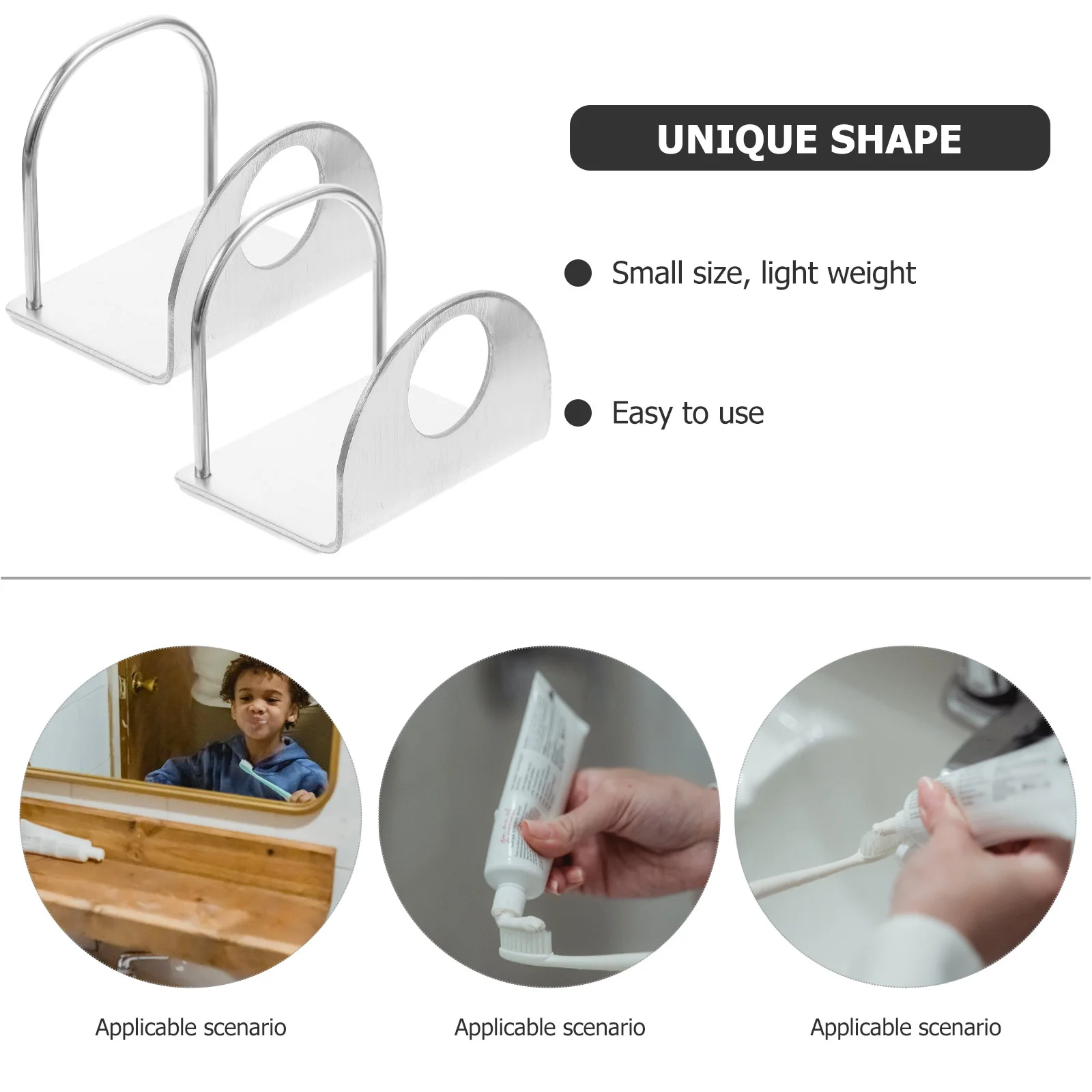 

2Pcs Stainless Steel Toothpaste Holders Wall Mounted Bathroom Organizer Adhesive Toothpaste Rack Storage Shelf