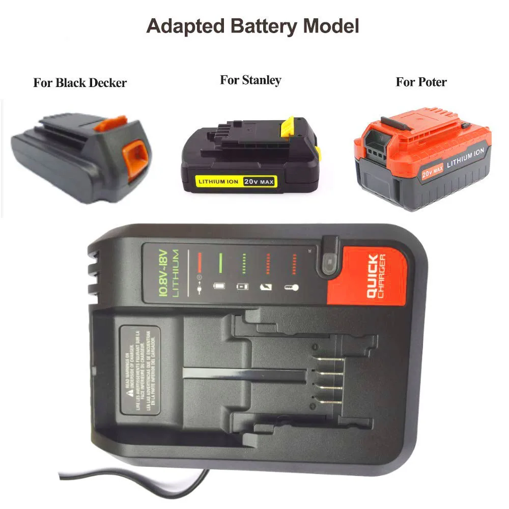 

Lithium Li-ion Battery Charger For Black Decker/Porter Cable/Stanley battery Universal charger 10.8V 14.4V 18V PCC690L L2AFC FMC