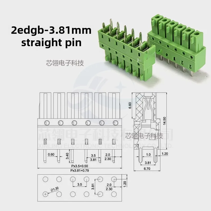 Placa para placa de conector 2edga/B-3.81mm, 2 peças, terminal de soldagem, placa pcb, assento, pino reto dobrado 2p-12p