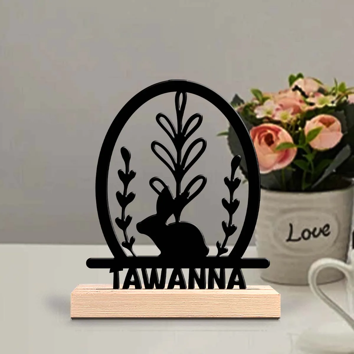 1pc Interesting Desktop Metal Statues Customizable Content With Wooden Base Room Decorations, Bar Counter Decorations