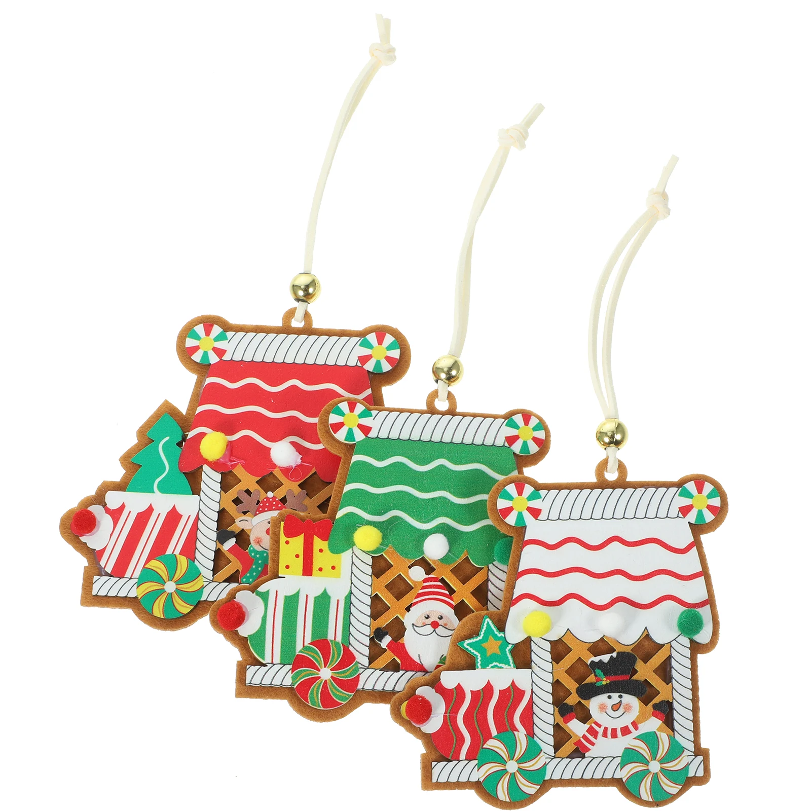 

3pcs Wooden House Ornaments Mini Decorations Red White Green Xmas Tree Hanging Pendants Holiday Supplies Christmas Layout