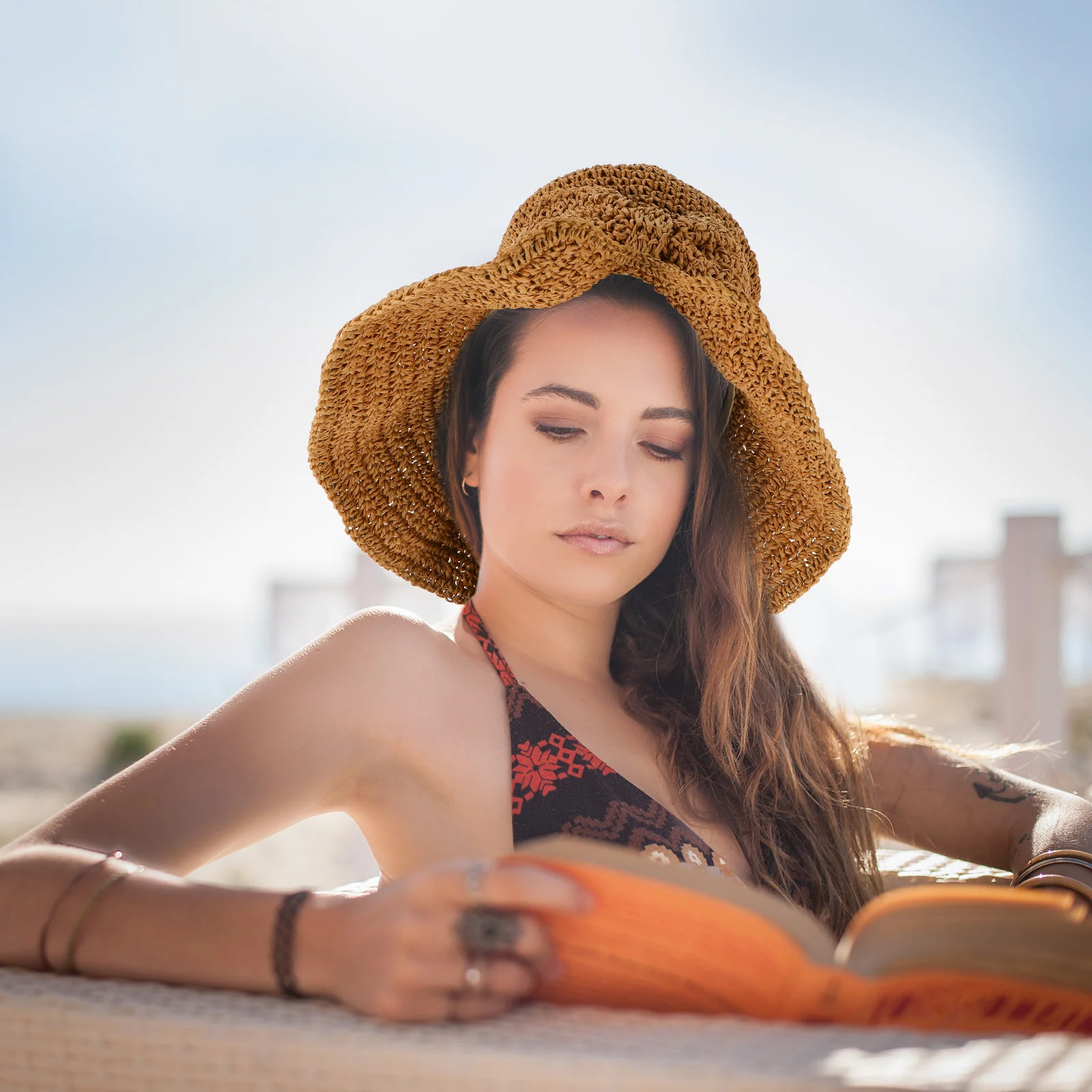 

1Pcs Bowknot Sun Protection Hat Summer Outdoor Straw Hat Foldable Beach Travel Cap Lightweight Durable Outdoor Cap