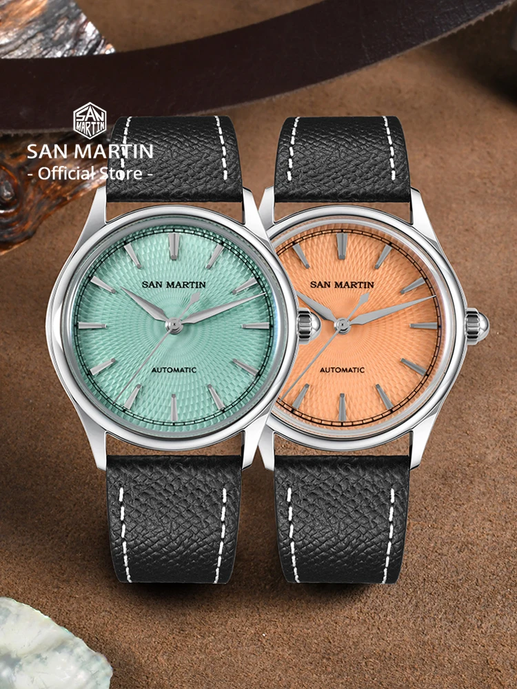 San Martin 37mm Men Dress Watch 3D Textured Dial ST1812 Casual Fashion Automatic Mechanical Sapphire Clear Caseback SN0110