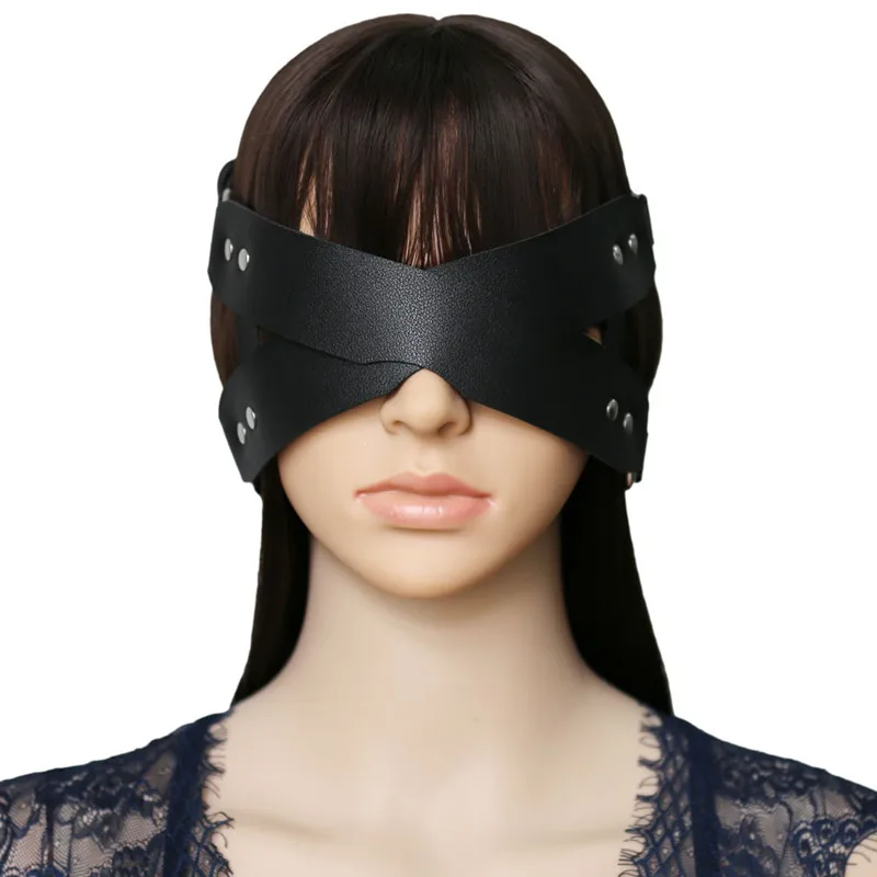 Gothic Creative Party Banquet Animation Rock Blindfold Cosplay Faux Leather Cross Eye Mask Props Halloween Cos Accessory