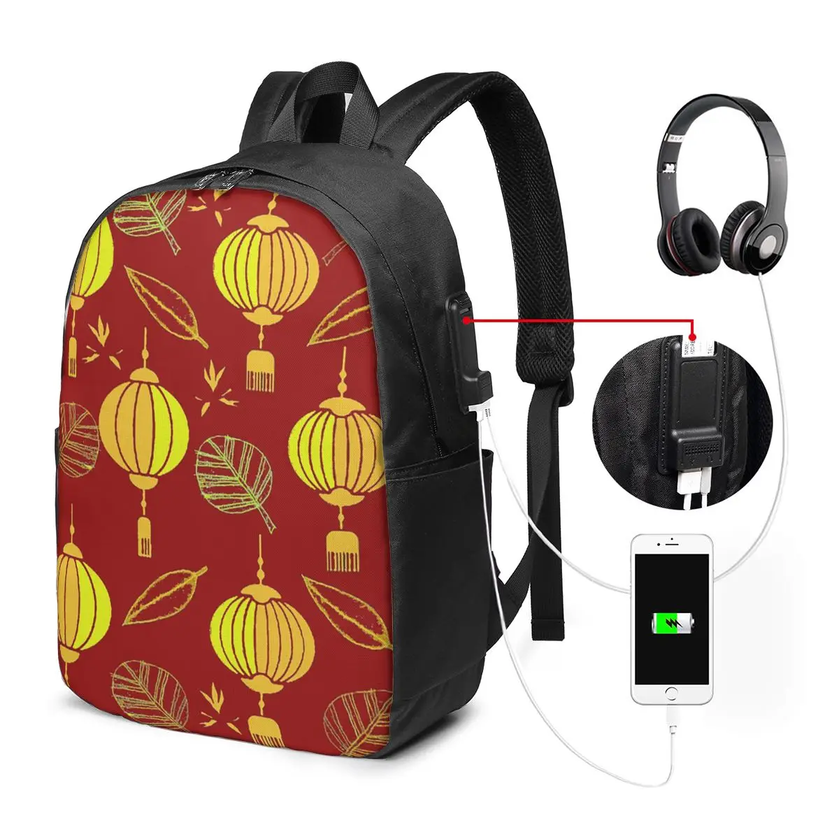 Traditional Chinese Lantern Pattern Backpack Travel Notebook Bag Computer College Student School Bag Laptop Shoulder Bags