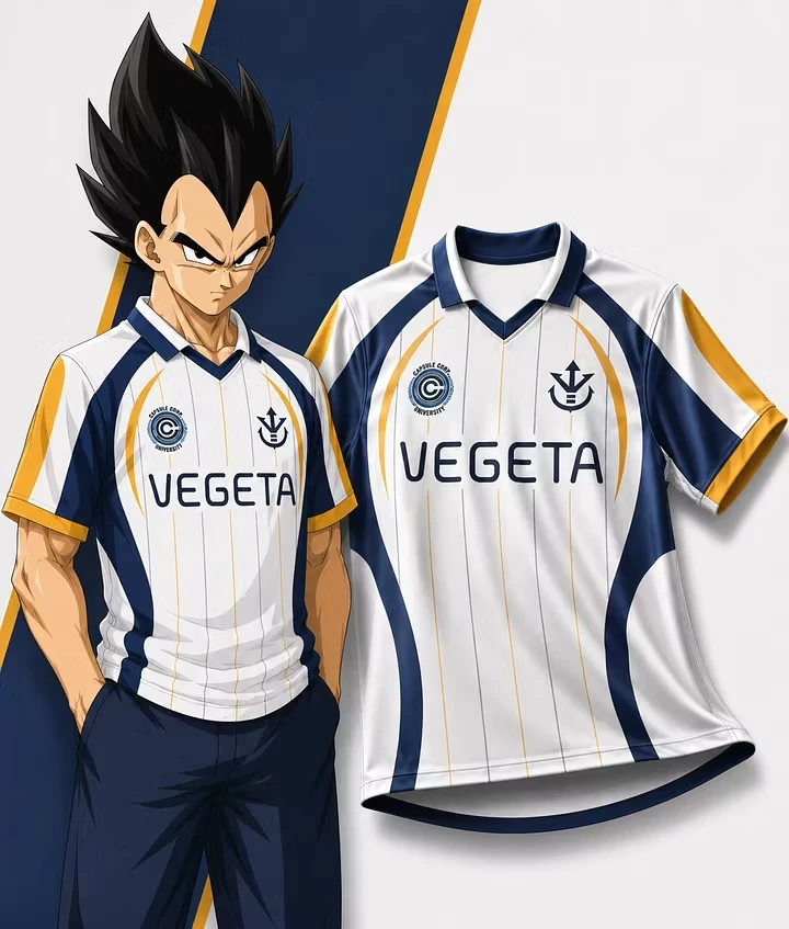 Dragon Ball Saiyan Vegeta bedrucktes Fußballtrikot für Herren, atmungsaktives, schnelltrocknendes T-Shirt mit kurzen Ärmeln, passende Familienkleidung. – Detail 8