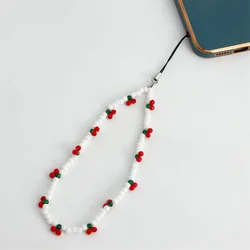 New Pearl Phone Chain Women Cherry Beaded Cellphone Straps Lanyard Phonecase Charms Keychain Bag Charm Accessories For IPhone