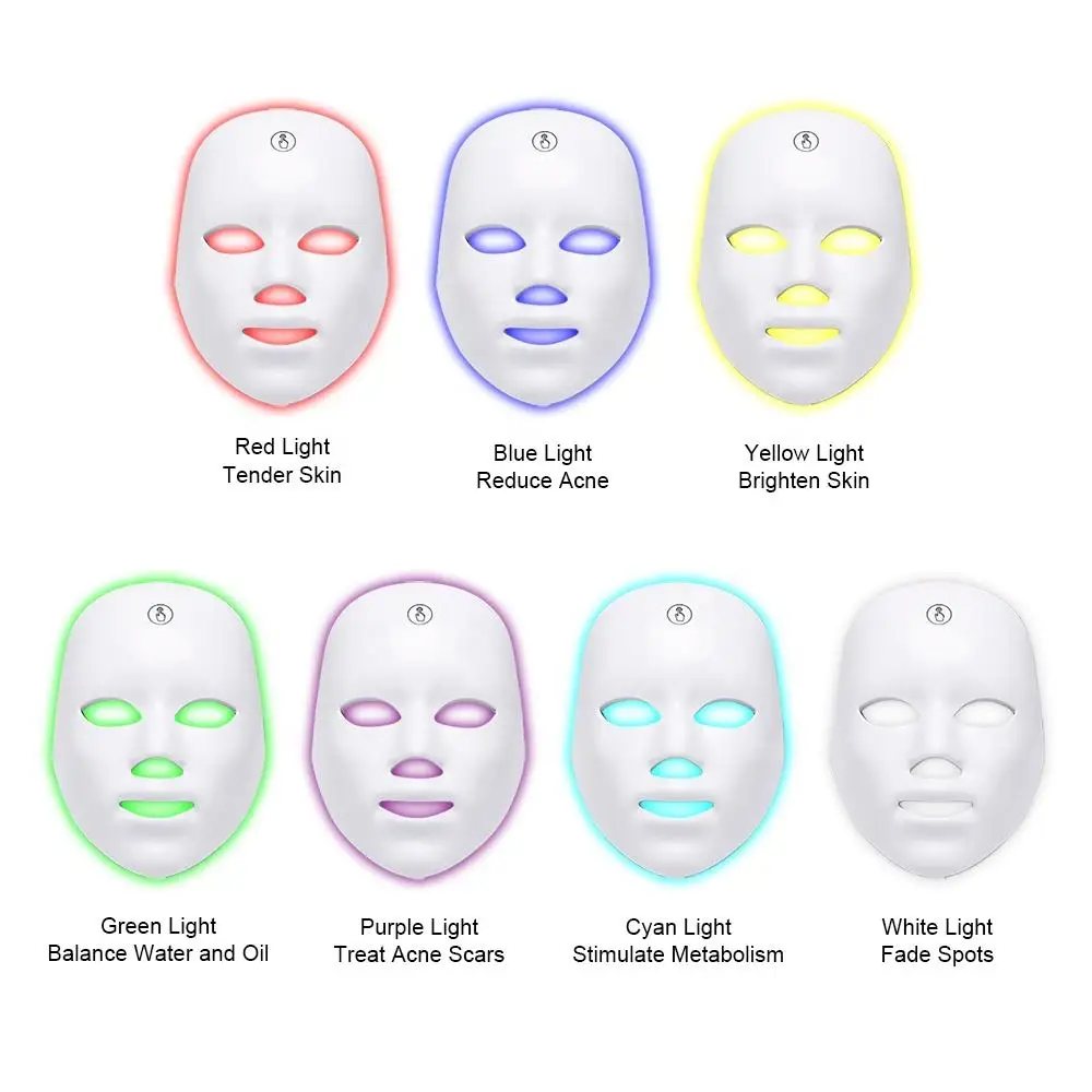 Rechargeable Facial LED Mask 7 Colors LED Photon Therapy Beauty Mask Skin Rejuvenation Home Face Lifting Whitening Beauty Device