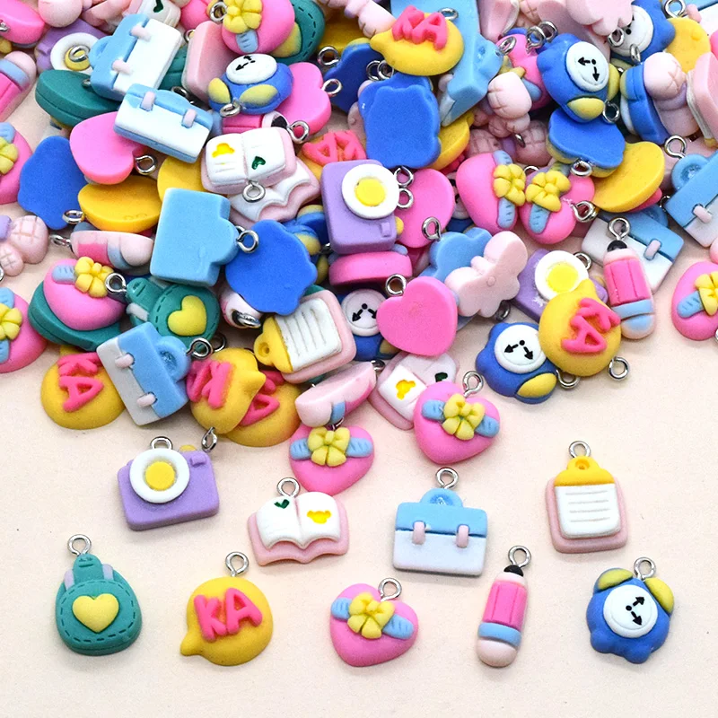 50/100pcs Mini Pencil Alarm Clock Stationery Resin Charms Bulk Wholesale Cute Cartoon Pendant Diy Bracelet Keychain Earring