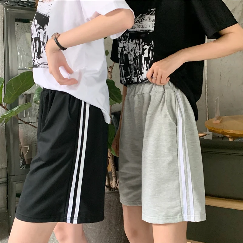 Five Points Sport Women Shorts 2020 Summer Loose Wide High Waist Shorts biker Casual Black Gray Striped Short Pants Oversized