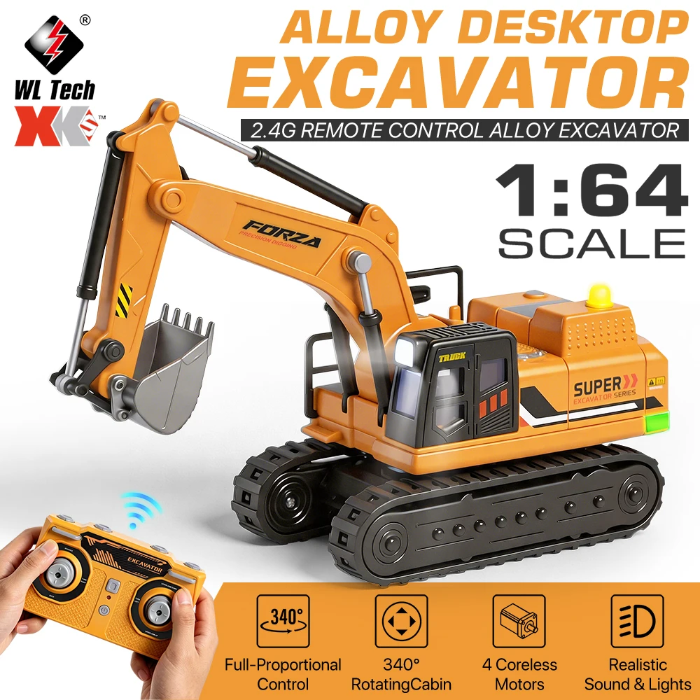 9IMOD 1/64 RC Excavator Alloy Remote Control Engineering Truck Full Proportional with Sound Light 340 Degree Rotation