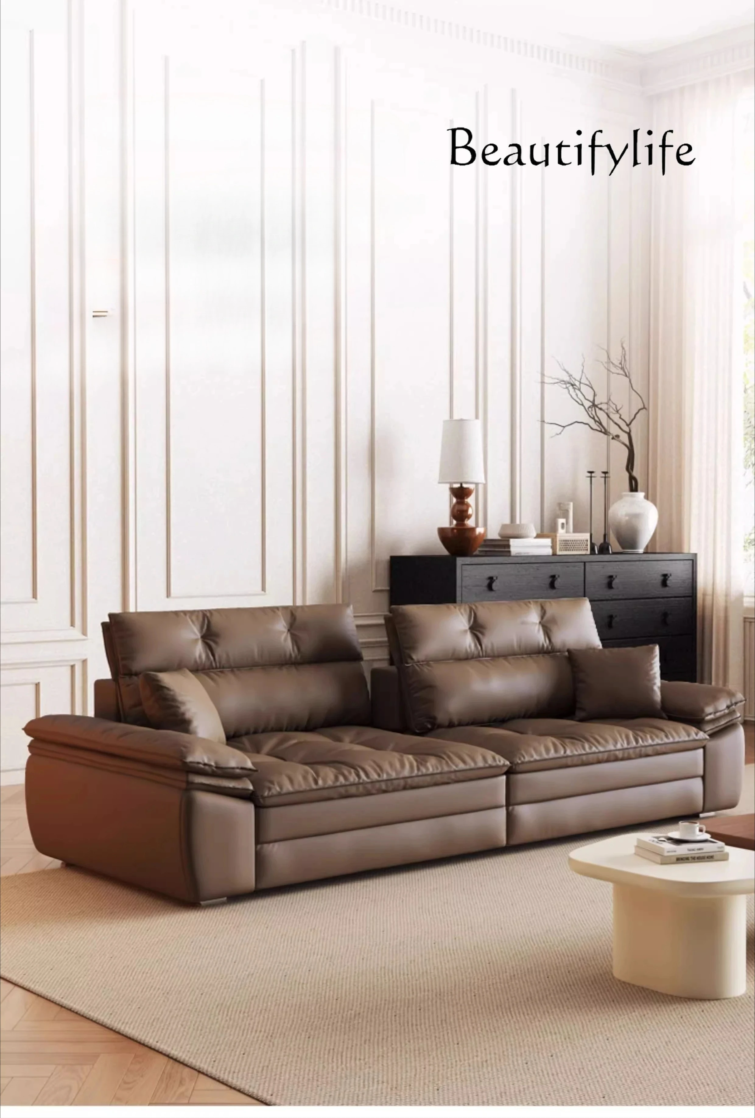 

Backrest head rest removable sofa living room super wide sitting deep ecological leather straight row 2025 new model
