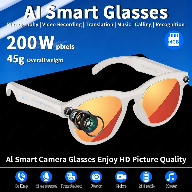 

LIGE 2025 New Languages Translation 2MP Camera Video Recording AI Smart Glasses Sunglasses Bluetooth Call Music Play Men Women