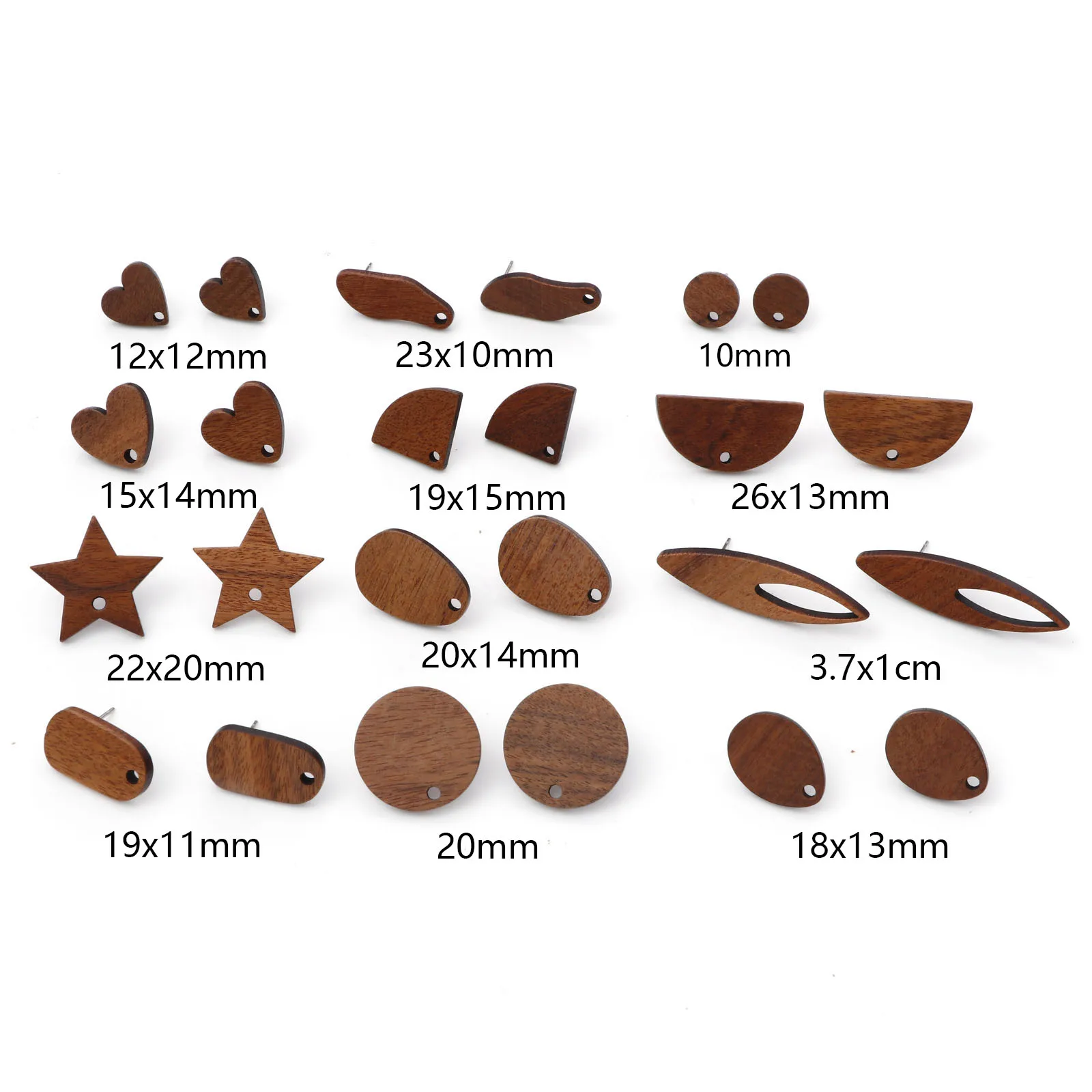 Wood Ear Post Stud Earrings Findings Geometric Brown With Loop Post/ Wire Size: 0.7mm DIY Making Earrings Women Jewelry,10PCs