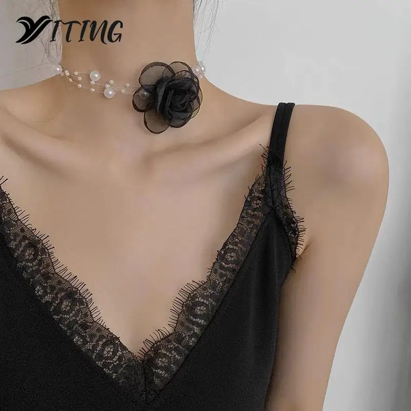 Clavicle Chain Sen Pearl Flower Necklace Choker Neck Accessories Niche Design Sense French Gentle Necklace For Women Jewelry