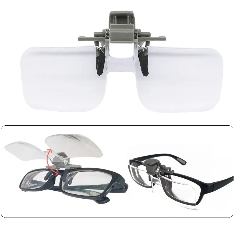 2X Reading Magnifying Glass with Clip Acrylic Glasses Magnifier Light-weight Embroidered Loupes Needlework Crafts Vision Aids