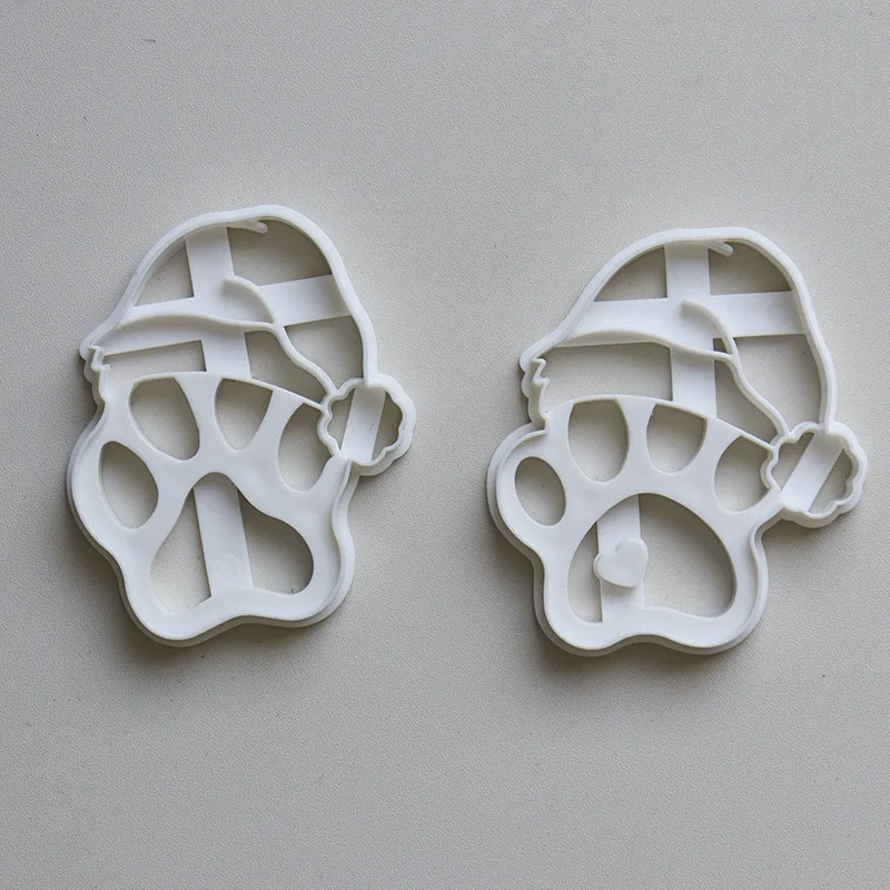 Christmas Hat Cartoon Plastic Dog Paw Cookie Cutters Cute Animal Pet Dessert Cookie Embosser Molds Xmas New Year Party Decor