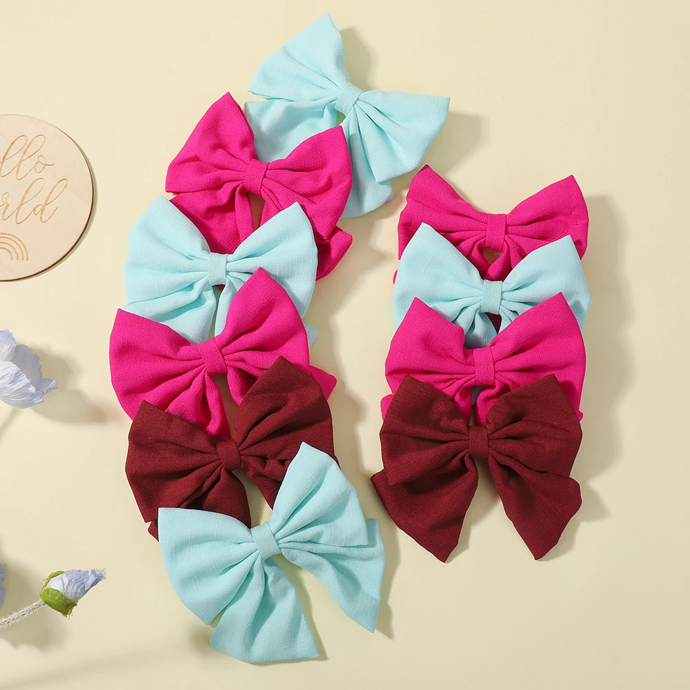 10 Uds. De lazos para el cabello con Clip de algodón de Color aleatorio para niñas, diadema hecha a mano, pasadores de horquilla, accesorios para el cabello para niños