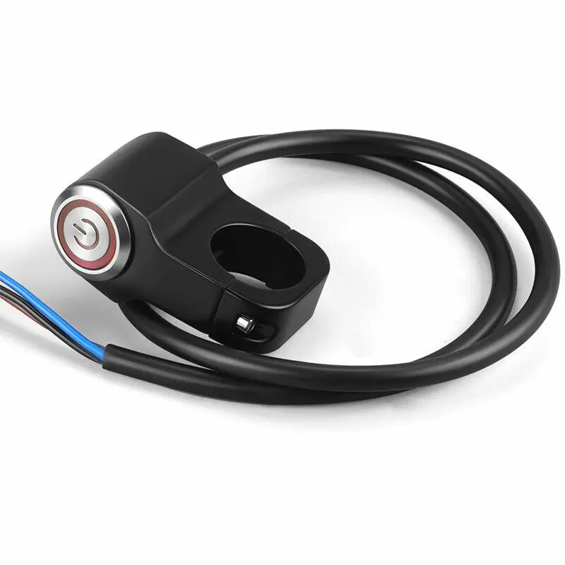 22mm 7/8in Motorcycle Handlebar Headlight Switch with Red/Blue LED Light Fog Spot Light Momentary Button Switch Waterproof
