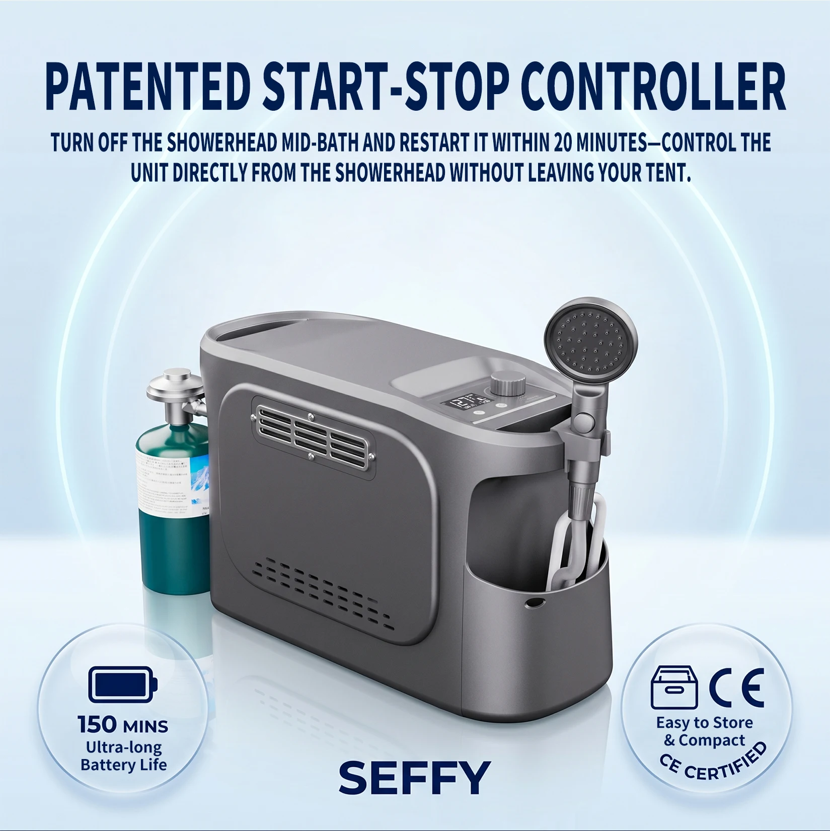 Portable Camping Tankless Copper Gas Water Heater Battery USB Powered On-Demand Hot Water for RV Outdoor Shower