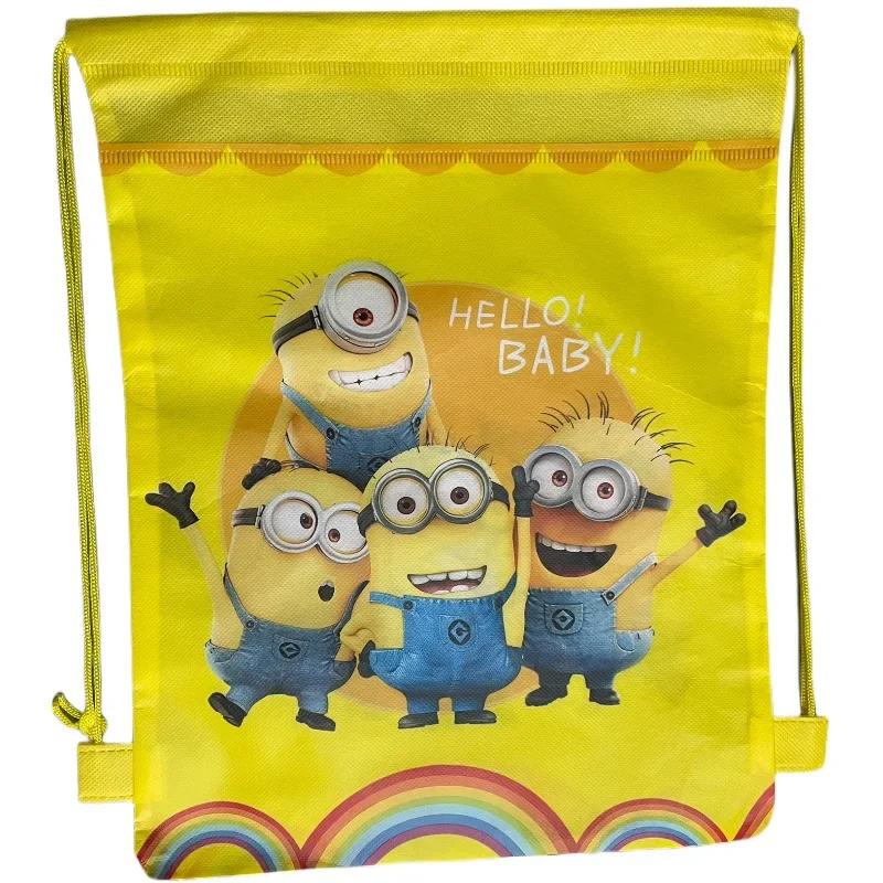 Minionses Cartoon Childrens Drawstring Backpack Despicabled Me Portable String Bag Non-woven Cute Party Gift Bags Storage Pouch