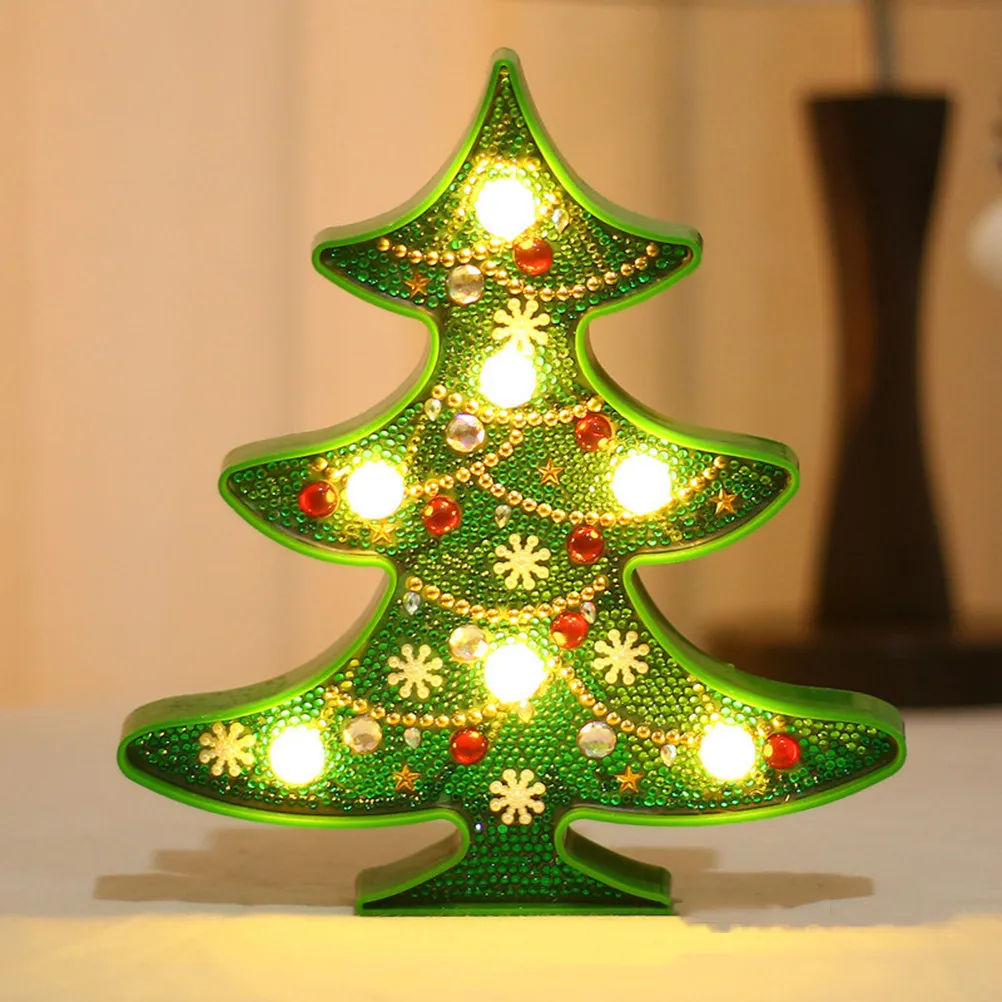 Christmas Tree Shape Night Light DIY Resin Sequins Painting Lamp Dazzling Unique Luster Creative Family Activity Bedroom Living