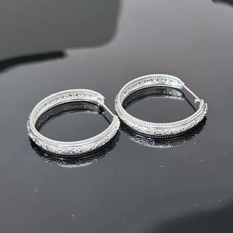 Ethnic Style Silver Plated Big Hoop Earrings Engrave Figure Ancient Mysterious Earrings for Women Jewelry Accessories Gifts