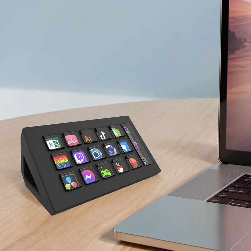 لبرمجة ألعاب StreamDeck لوحة مفاتيح قابلة للتخصيص 15 مفتاحًا وحدة تحكم بزر LCD لوحة مفاتيح مرئية لهدية Windows/MacOS