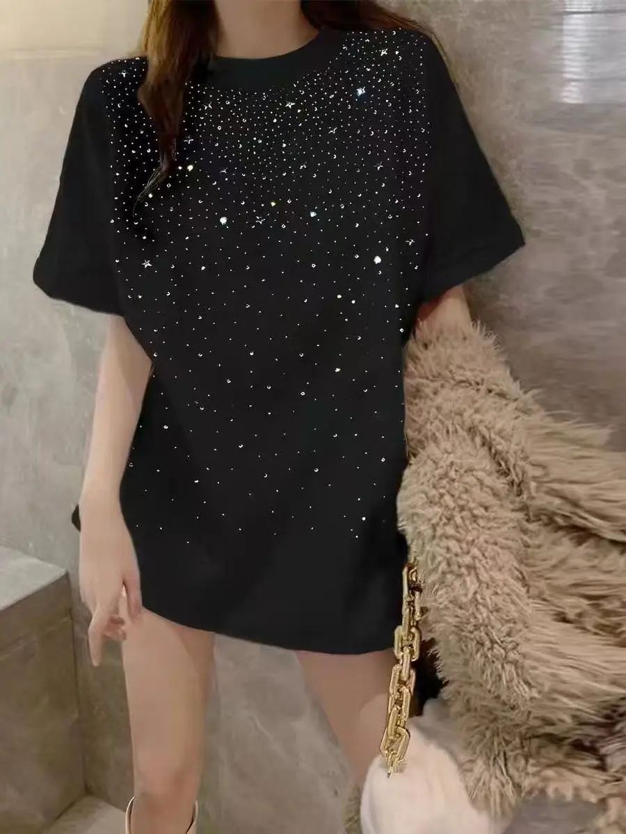 Women's Cotton T-Shirt Short Sleeve Loose Fit Summer New Style Large Size Mid-Length Slimming Butt Covering Half Sleeve Top