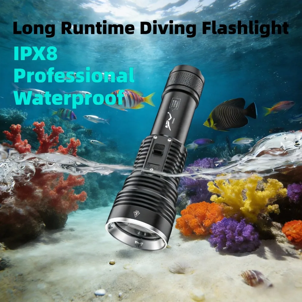 

Профессиональный подводный фонарь 40 Вт, перезаряжаемый светодиодный тактический фонарь, водонепроницаемый налобный фонарь для дайвинга