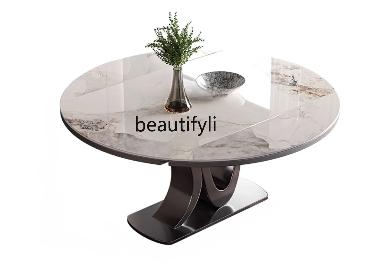 Rock slab dining table telescopic folding square and round multi-functional designer household modern light luxury round table